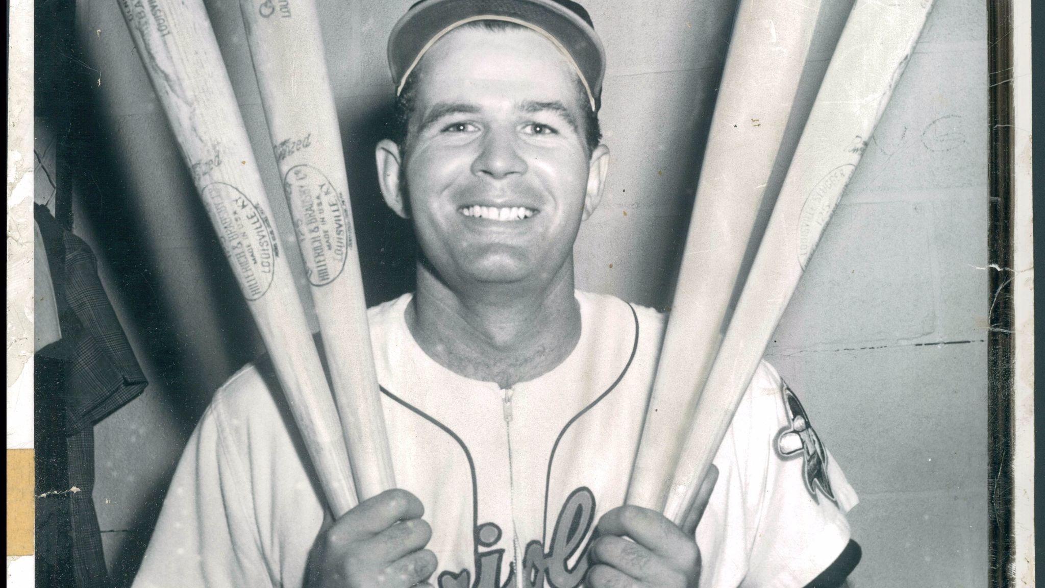 Orioles first baseman Jim Gentile poses after hitting his fourth grand slam of the 1961 season, a pinch-hit shot July 8 against the Kansas City Athletics.