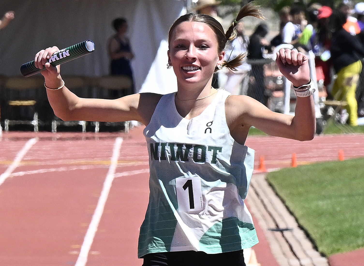 Addison Ritzenhein, of Niwot, runs the anchor of 4X800 meter relay during the first day of the Colorado State Track and Field Championships on May 16, 2024.(Cliff Grassmick/Staff Photographer)