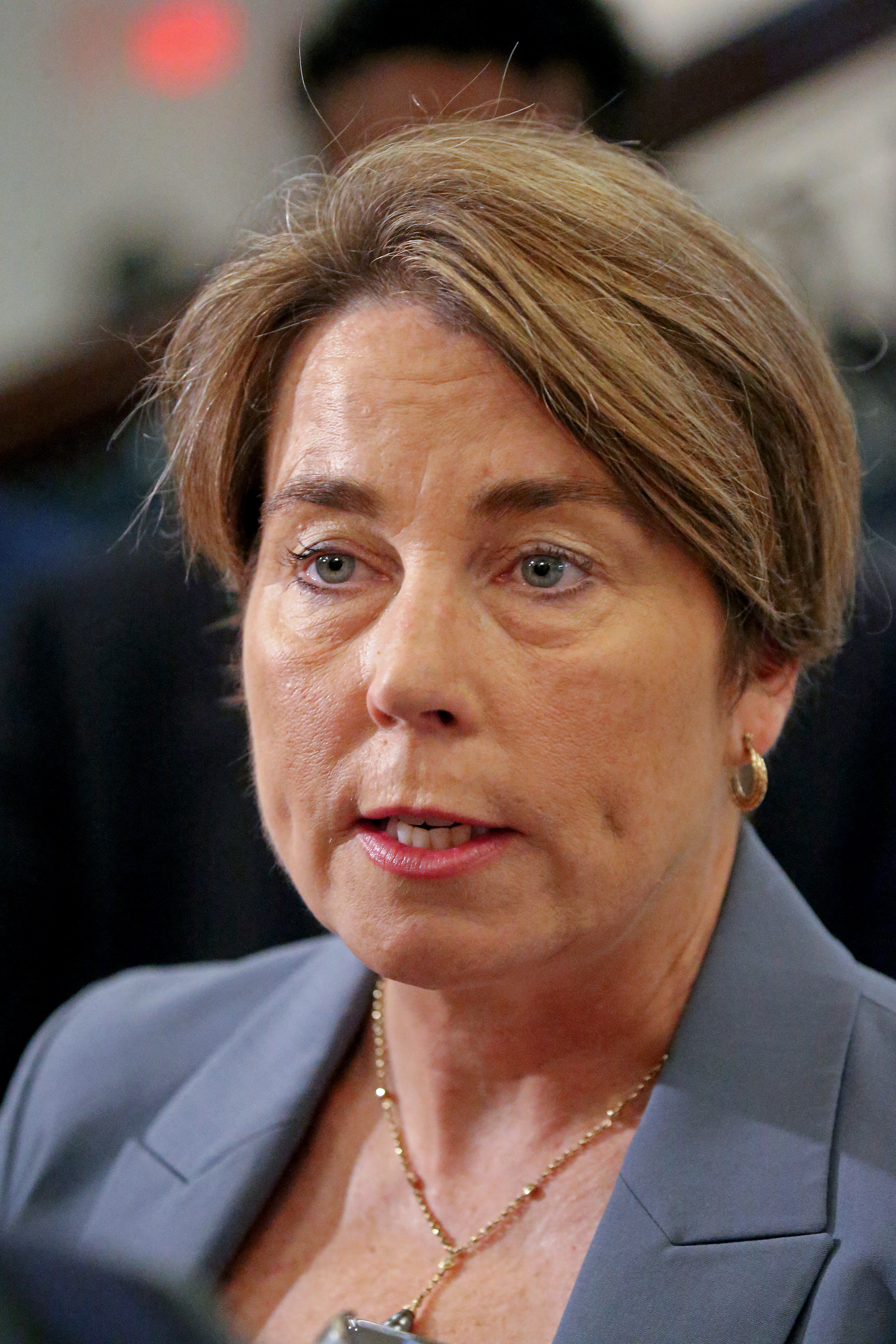 Mass. Gov. Maura Healey speaks the media at the State House on June 26. (Staff Photo By Stuart Cahill/Boston Herald)