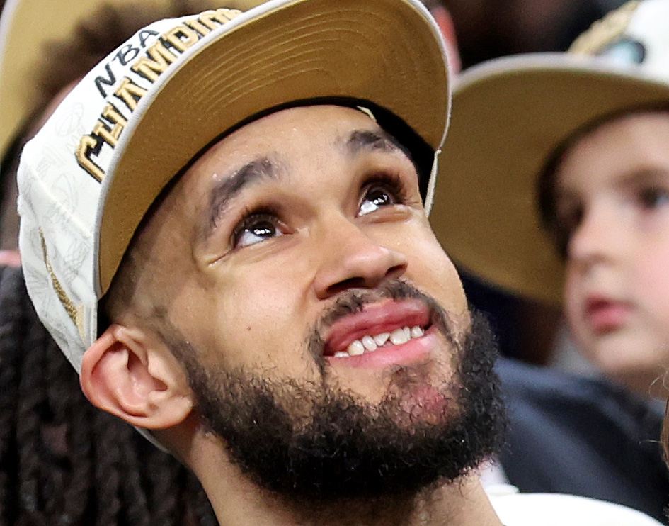 Derrick White of the Boston Celtics grins with a broken tooth after winning the NBA championship at the TD Garden. (Photo By Matt Stone/Boston Herald)