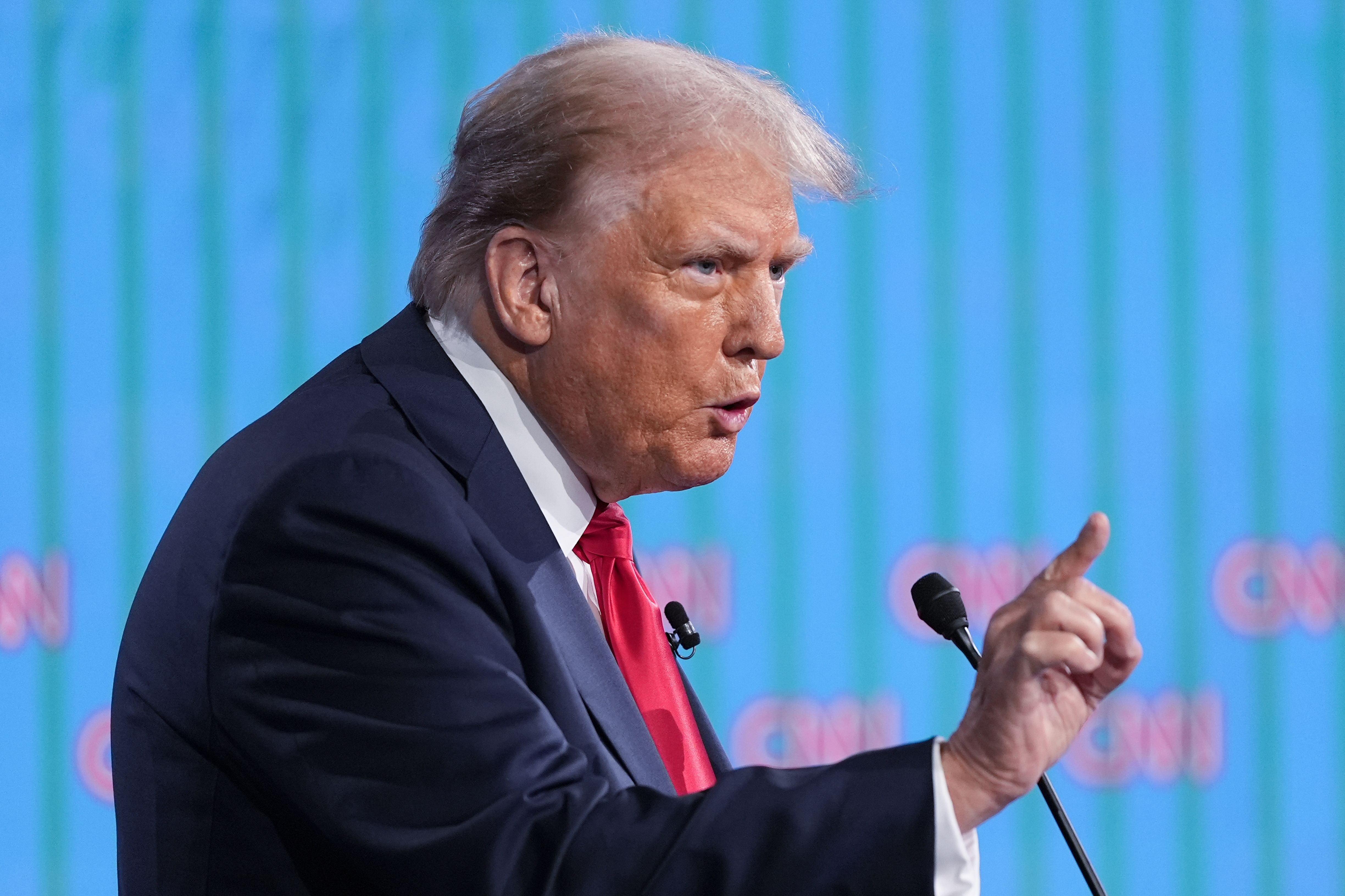 Republican presidential candidate former President Donald Trump speaks during a presidential debate with President Joe Biden, Thursday, June 27, 2024, in Atlanta. (AP Photo/Gerald Herbert)