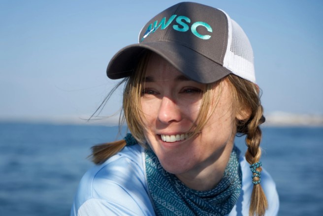 Megan Winton of the Atlantic White Shark Conservancy is featured in a new National Geographic Sharkfest show. (National Geographic/Brandon Sargeant)