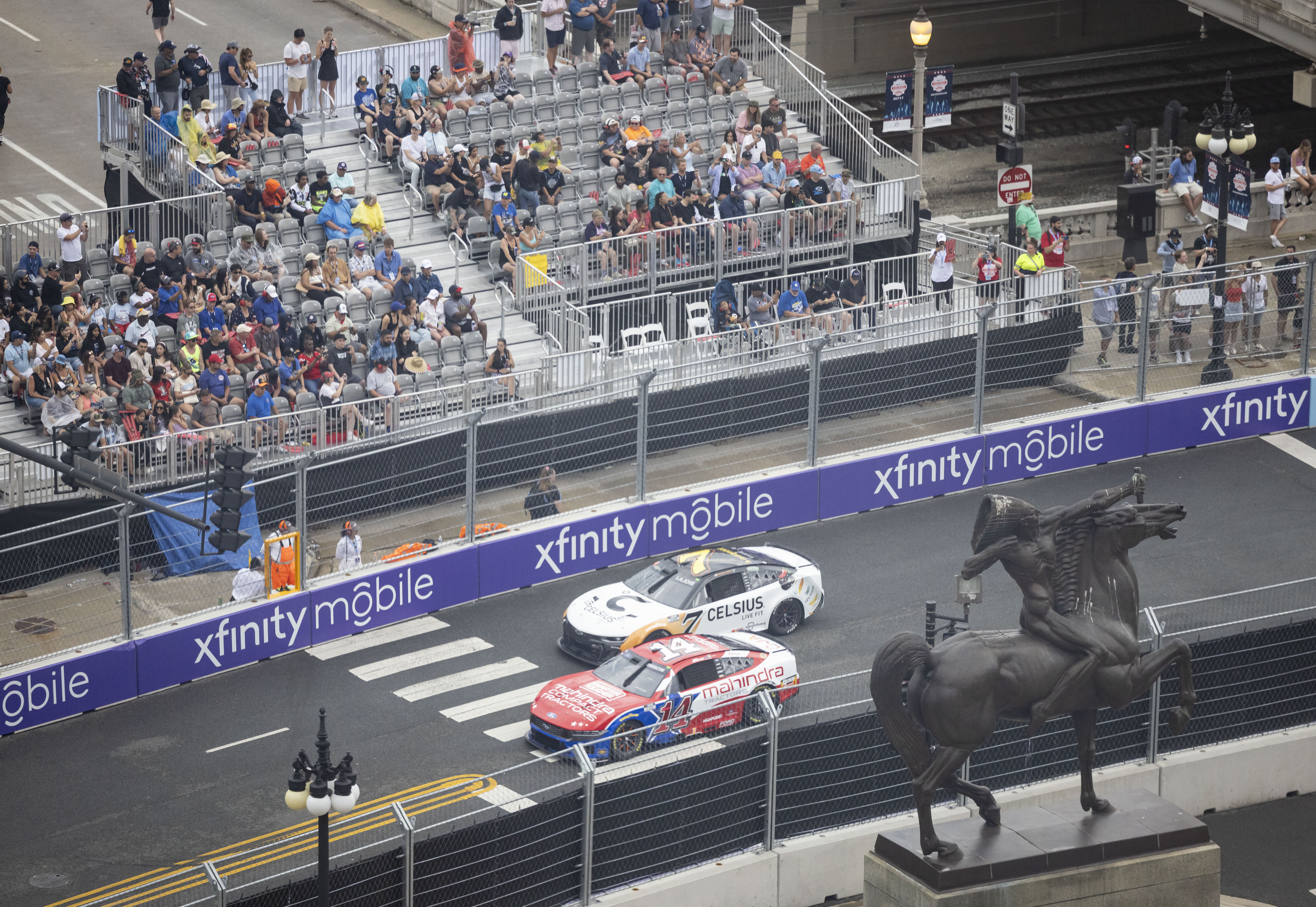 Cars hit the track for the first laps of the NASCAR Chicago Street Race on Sunday, July 7, 2024. (Brian Cassella/Chicago Tribune)