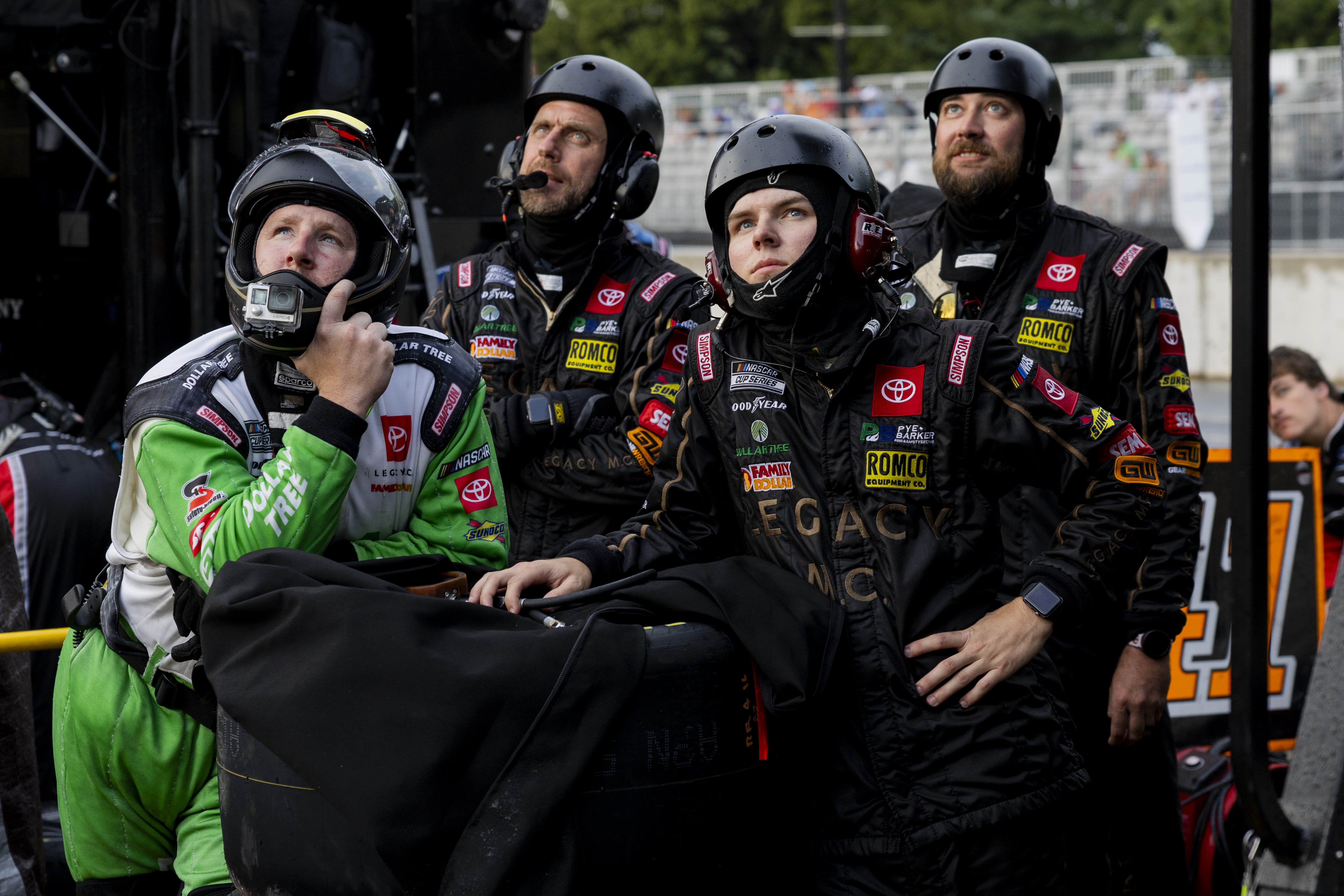 Pit crew members watch the Grant Park 165 of the NASCAR Street Race on Sunday, July 7, 2024, at Grant Park in Chicago. (Vincent Alban/Chicago Tribune)