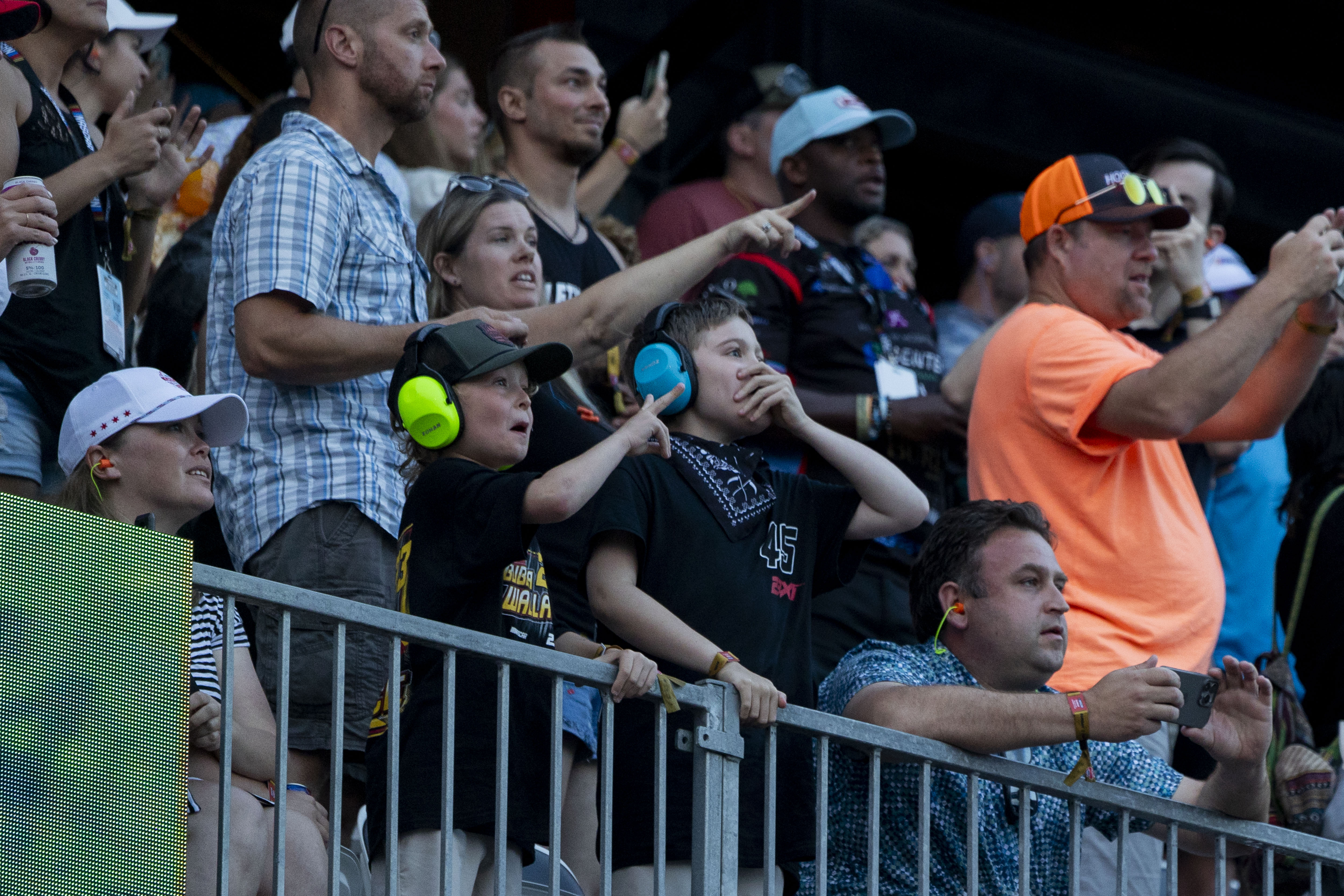Fans cheer in the grandstands during the Grant Park 165 of the NASCAR Street Race on Sunday, July 7, 2024, at Grant Park in Chicago. (Vincent Alban/Chicago Tribune)