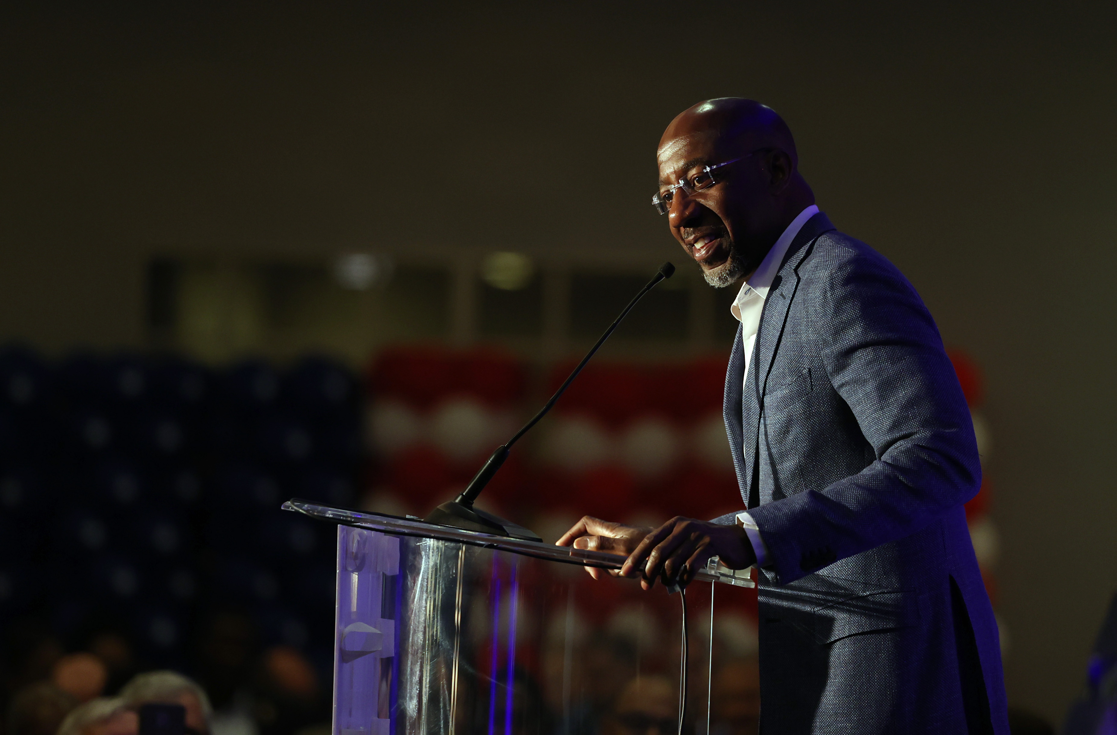 Georgia U.S. Sen. Raphael Warnock speaks at Illinois' Presidential Delegation breakfast at the Royal Sonesta Hotel on Aug. 21. 2024, in Chicago. (Stacey Wescott/Chicago Tribune)