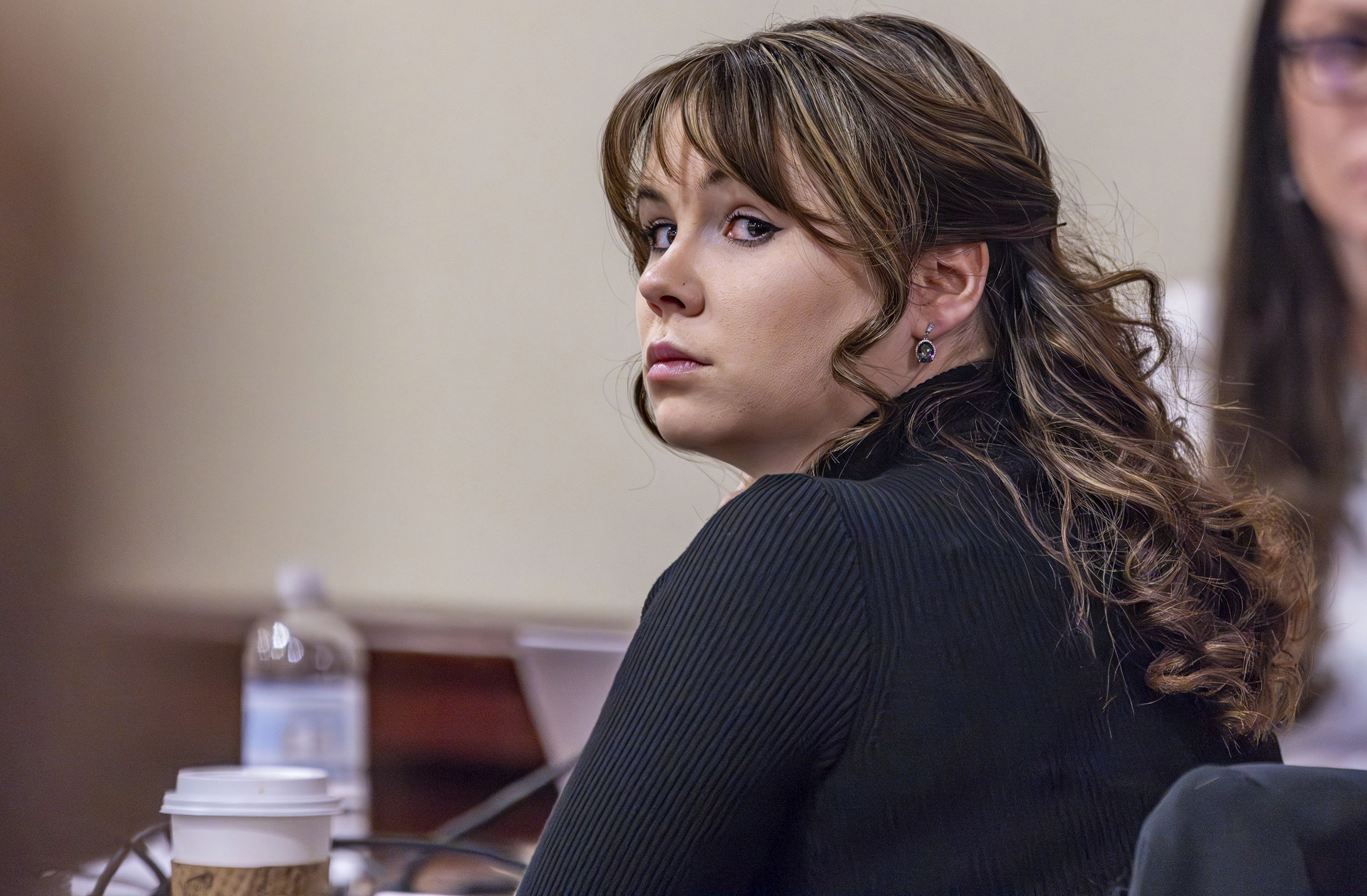 Hannah Gutierrez-Reed, the former armorer at the movie "Rust," listens to closing arguments in her trial at district court, Wednesday, March 6, 2024, in Santa Fe, N.M. Gutierrez-Reed has been incarcerated at a county jail ahead of a scheduled sentencing hearing, Monday, April 15, 2024, on a involuntary manslaughter conviction.