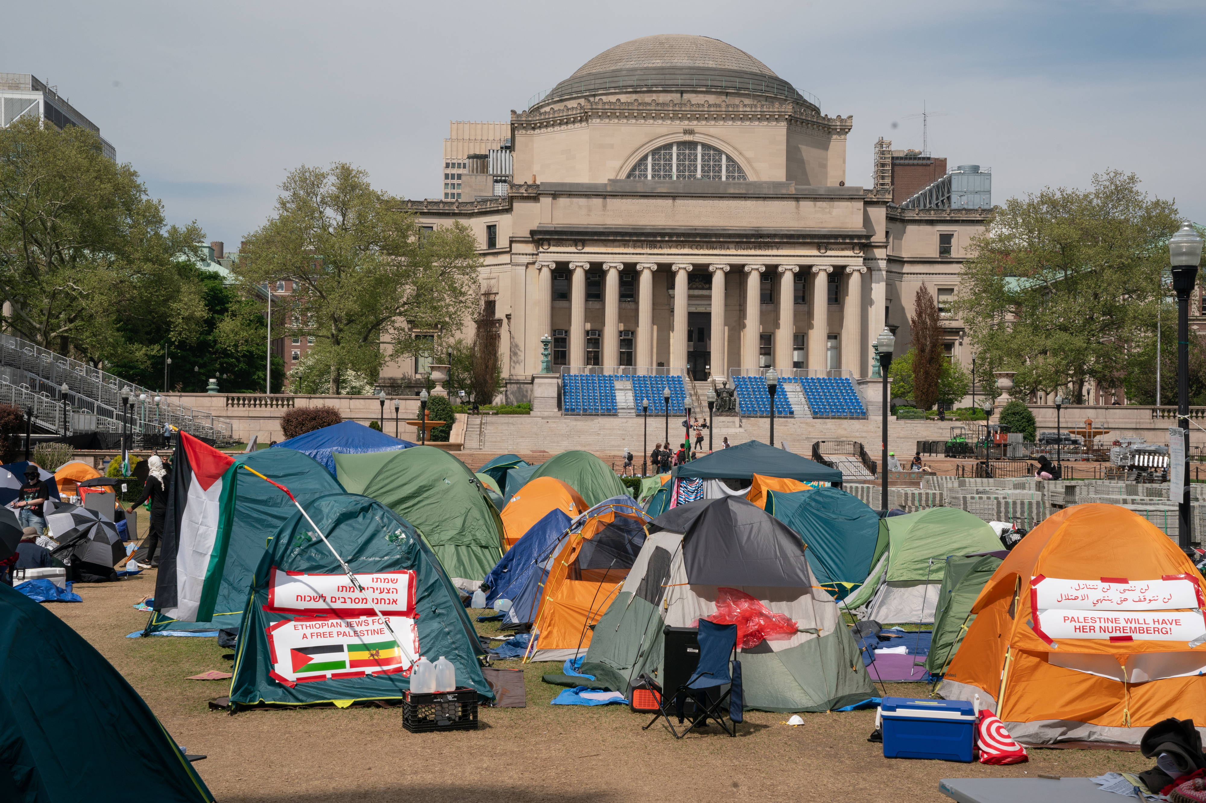 Pro-Palestinian student protestors continue their protest at Columbia University Tuesday, April 30, 2024 after occupied Hamilton Hall overnight in Manhattan, New York. (Barry Williams for New York Daily News)