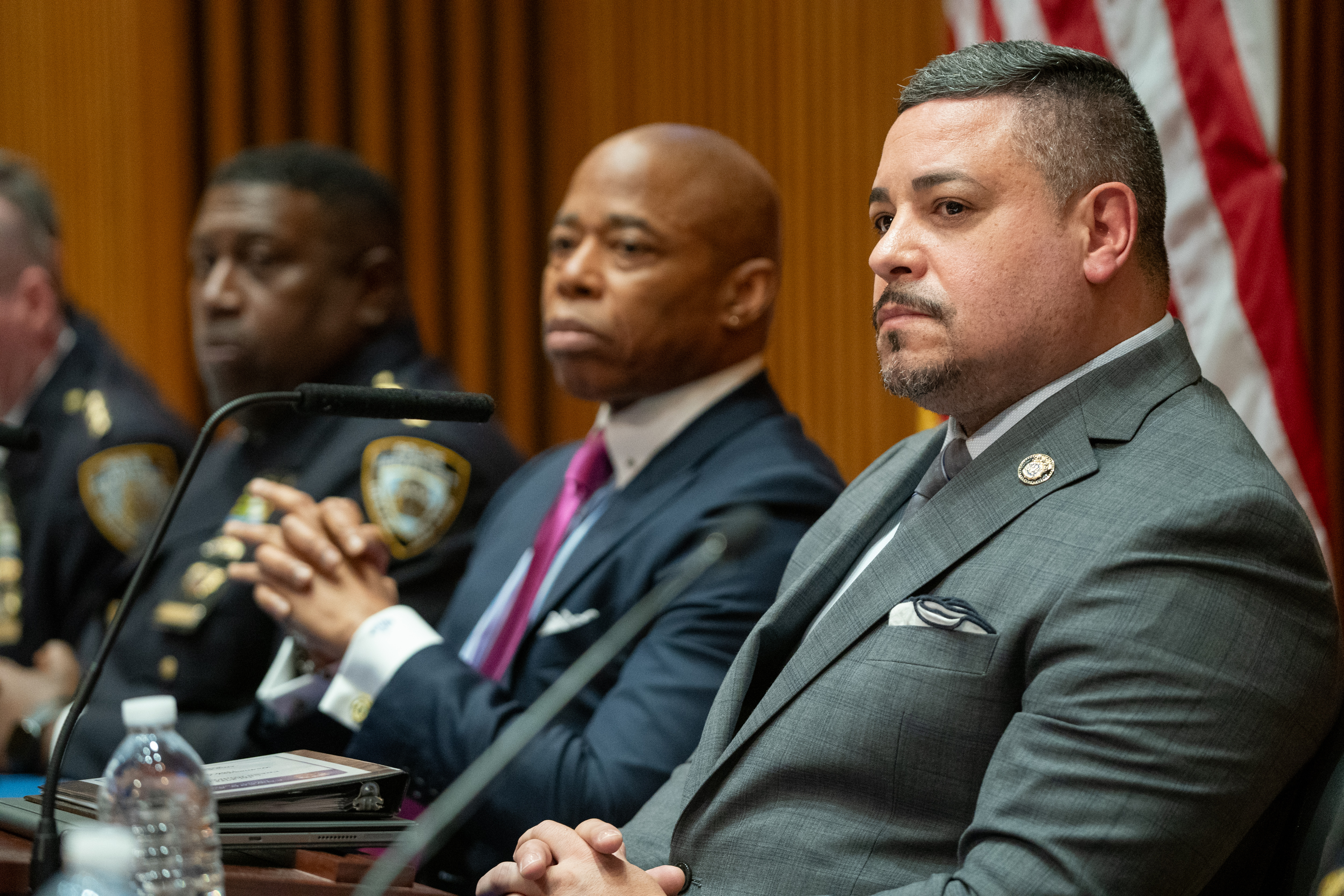 NYPD Commissioner Edward Caban with Mayor Eric Adams. (Barry Williams for New York Daily News)