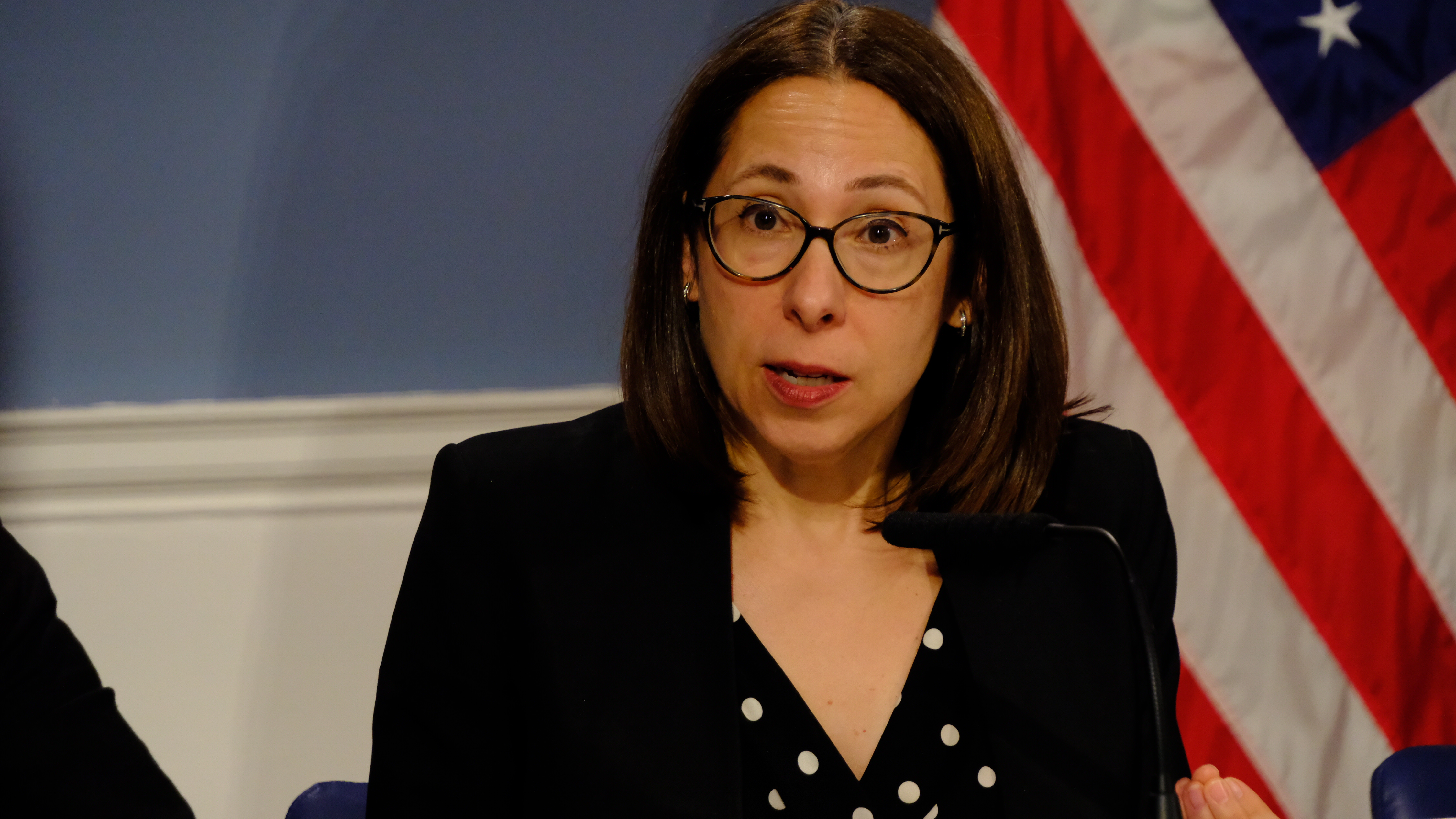 Chief Counsel to the Mayor and City Hall, Lisa Zornberg, is pictured during Mayor Adams's weekly in-person Press Conference at City Hall, Blue Room, on Tuesday, July 2, 2024. (Luiz C. Ribeiro for NY Daily News)