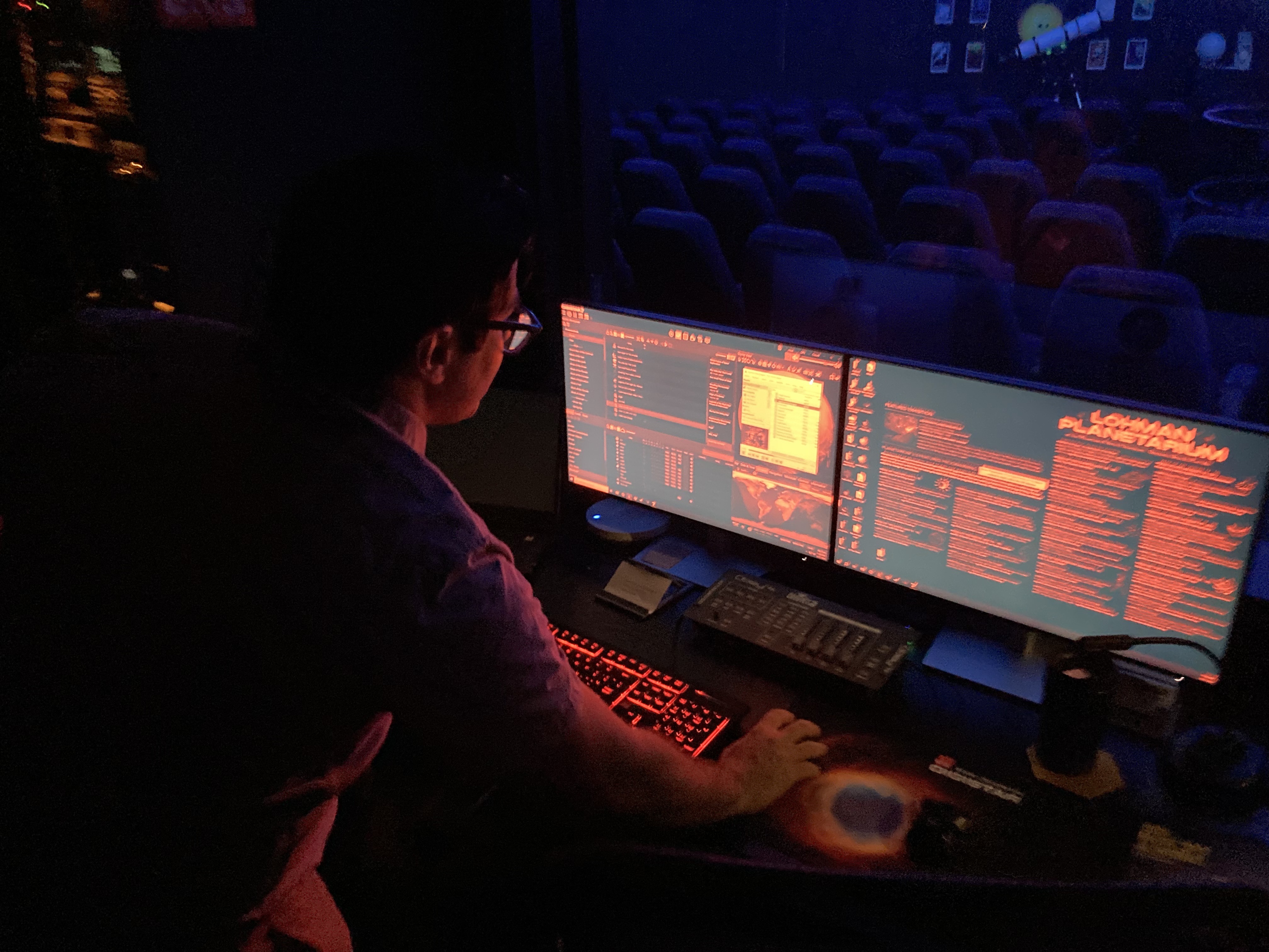 Assistant Curator of Science Christian Traverson demonstrates the updated computer system controlling the displays at the Lowell and Nancy Lohman Planetarium at the Museum of Arts & Sciences in Daytona Beach on Thursday, June 28, 2024. (Richard Tribou/Orlando Sentinel)