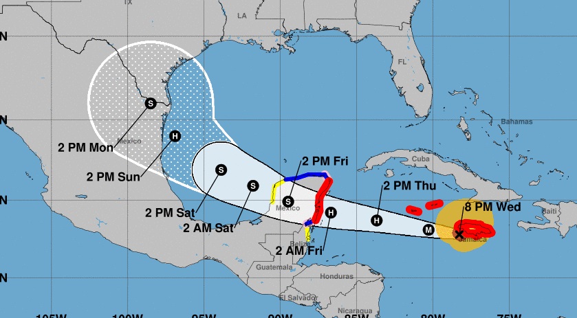 Hurricane Beryl cone of uncertainty as of 8 p.m. July 3, 2024. (NHC)