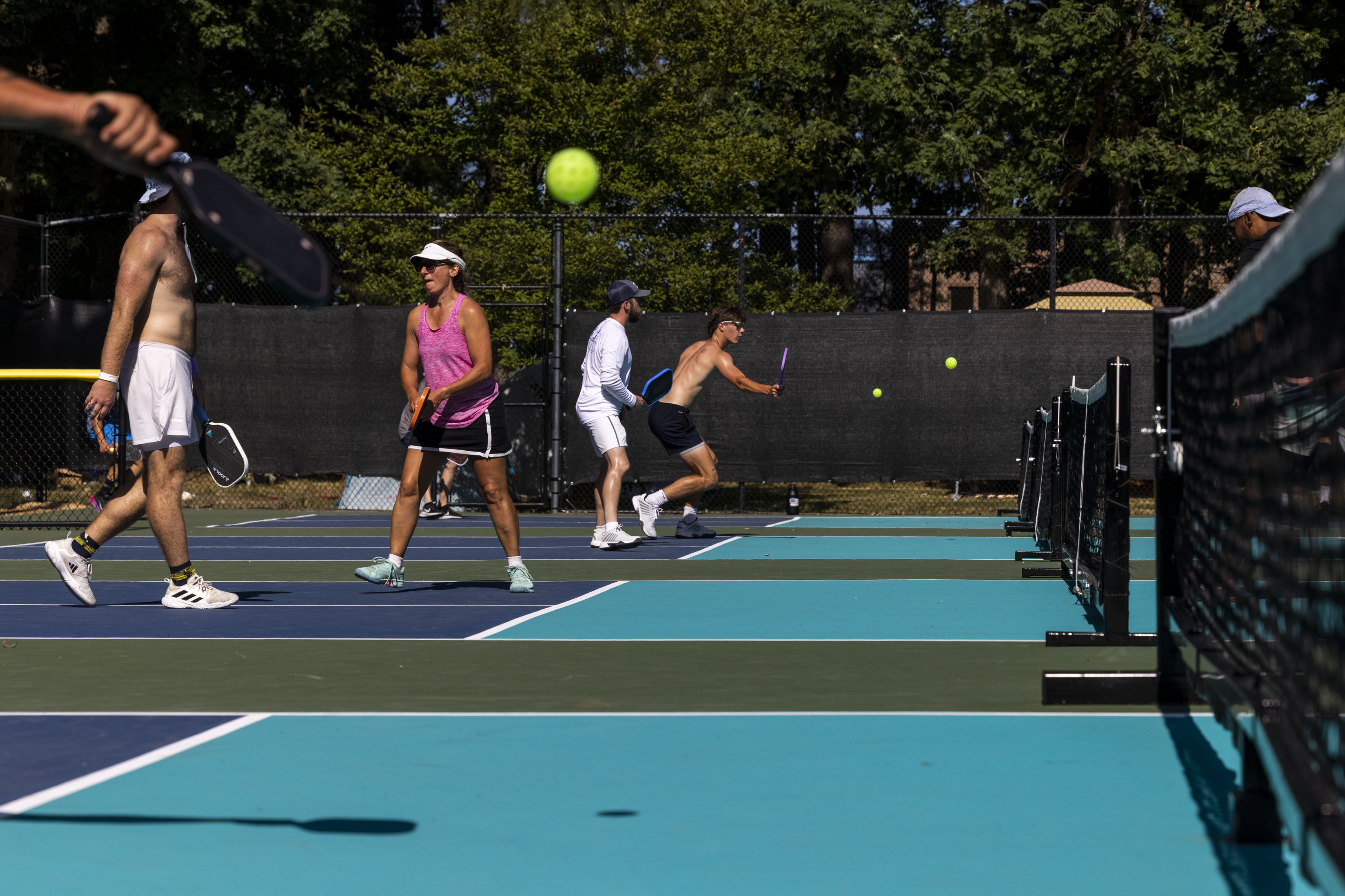 Players participate in the 24 Hours of Pickleball Tournament at Virginia Beach Pickleball on Saturday, June 22, 2024. (Kendall Warner / The Virginian-Pilot)