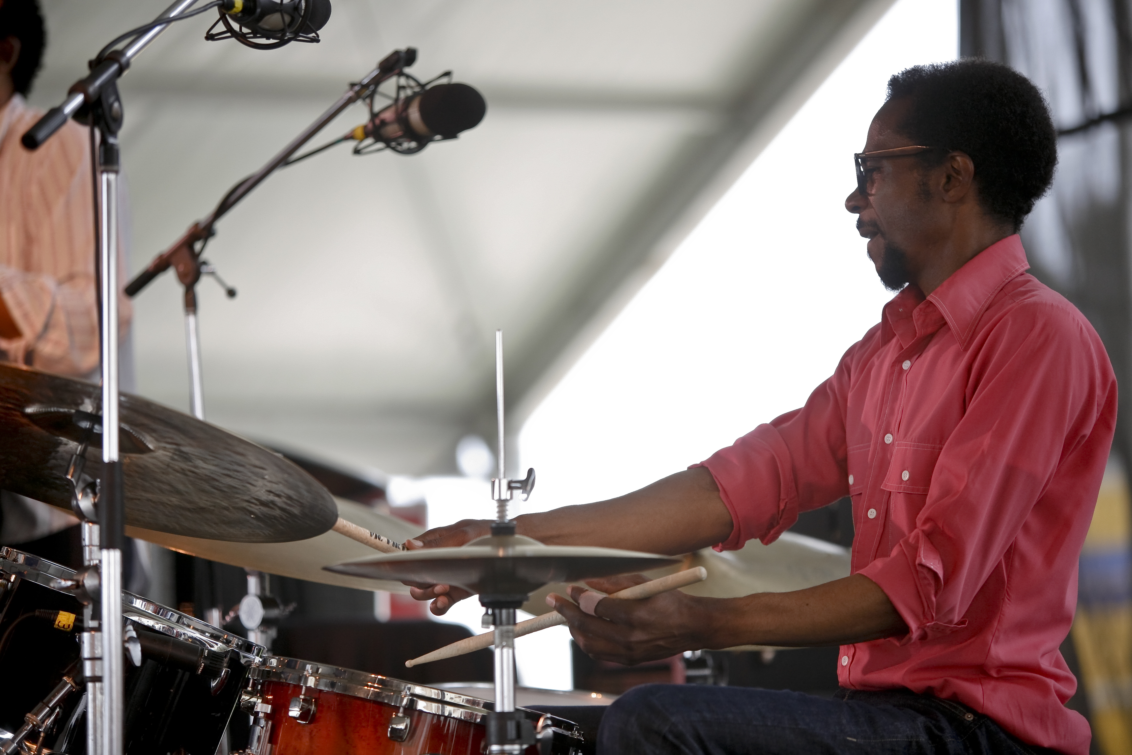 Brian Blade performs at George Wein's Carefusion Newport Jazz 55 in Newport, R.I. on Sunday, Aug. 9, 2009. (AP Photo/Joe Giblin)