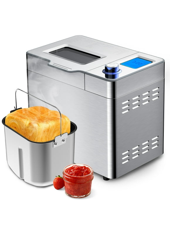 VAVSEA 25 in 1 Bread Maker, 2LB Dough & Bread Maker Machine with Auto Fruit and Nut Dispenser, Stainless Steel, Reserve & Keep Warm Set