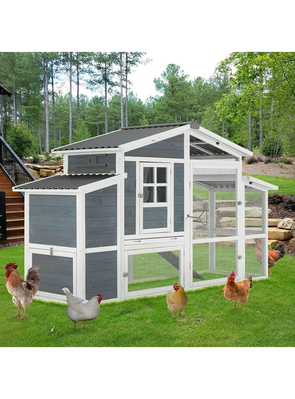 YODOLLA 81" Chicken Coop for 6-8 Chickens Outdoor Large Wooden Poultry Cage Hen House Multi-Level Hutch w/Nesting Boxes & Run for Backyard