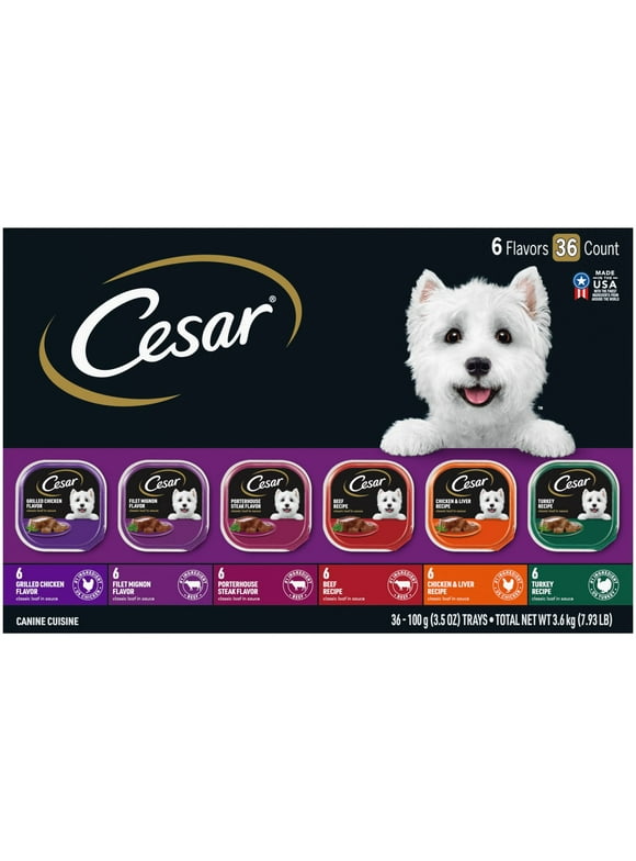 Cesar Classic Loaf In Sauce Wet Dog Food Variety Pack, 3.5 oz Trays (36 Pack)