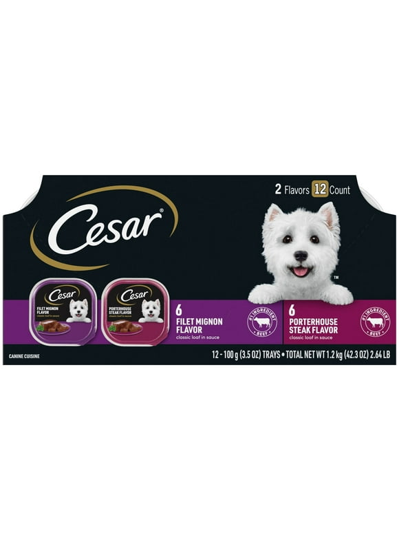 Cesar Classic Loaf in Sauce Wet Dog Food Variety Pack, 3.5 oz Trays (12 Pack)