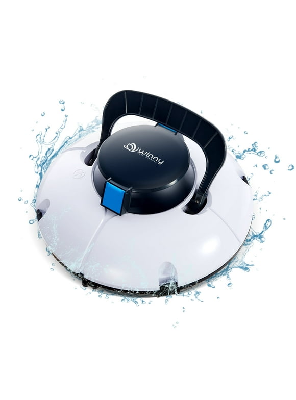 Cordless Robotic Pool Cleaner, Winny Pool Cleaner Automatic Pool Vacuum with Dual Powerful Suction Ports for Above/In Ground Flat Pool Up to 538 Sq.Ft (White and Blue)