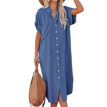 Cupshe Women's Dress Short Bell Sleeve Button Down Casual Shirt Dresses, m