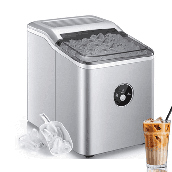 Ice Maker Countertop, 28 lbs Ice in 24 Hrs, 9 Bullet Ice in 5 Minutes, Silver