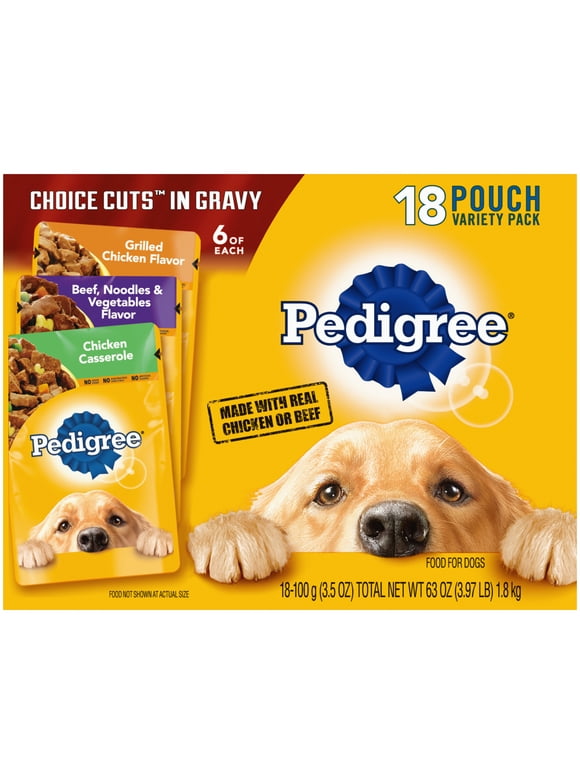 Pedigree Choice Cuts in Gravy Adult Soft Wet Meaty Dog Food Variety Pack, (18) 3.5 oz Pouches