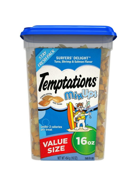 Temptations Mixups Crunchy and Soft Cat Treats Surfers' Delight Flavor, 16 oz. Tub