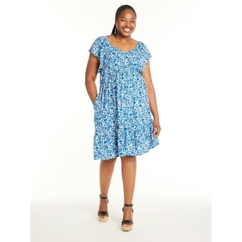 Terra & Sky Women’s Plus Size Sweetheart Flutter Dress, Sizes 0X-5X