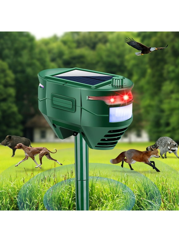 Ultrasonic Animal Repellent Outdoor,Solar Animal Repeller with Motion Sensor Waterproof Animal Deterrent Keep Deer Cat Dog Skunk Squirrel Rabbit Raccoon Out of Yard Farm Garden