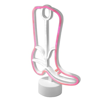 Urban Shop 12" H Cowboy Boot LED Neon Table Light, Pink and White