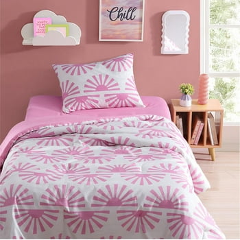 Urban Shop 2-Piece Textured Pink Sunburst Teen Comforter Set, Twin/XL