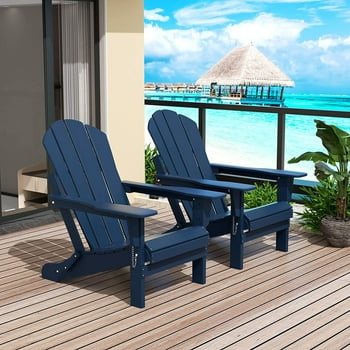 Westintrends 2 Pcs Outdoor Folding HDPE Adirondack Patio Chairs, Weather Resistant, Navy Blue