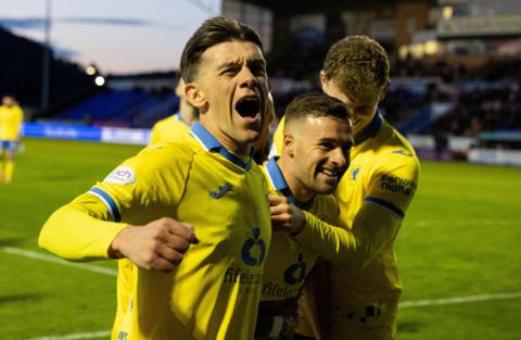 Raith Rovers' Josh Mullin and Lewis Vaughan celebrate