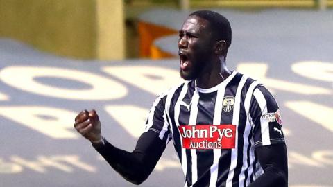 Notts County's Alassana Jatta celebrates scoring at Bradford