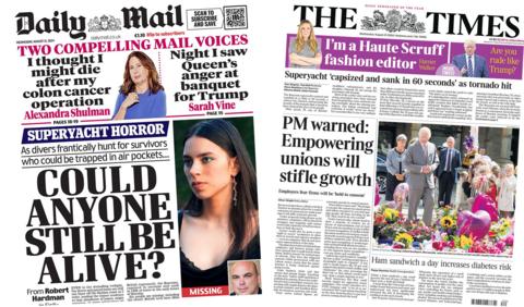 The front pages of the Daily Mail and the Times, 21 August  