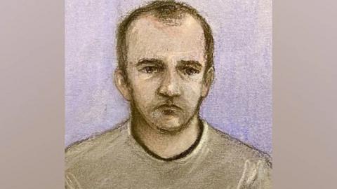 A court sketch take of former Greater Manchester Police officer Dean Dempster