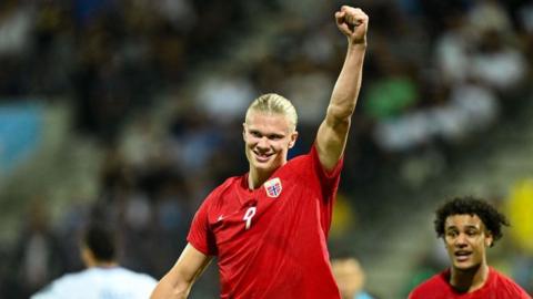 Erling Haaland celebrating a goal against Cyprus