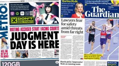 Editions of the Metro and The Guardian for Wednesday 7 August