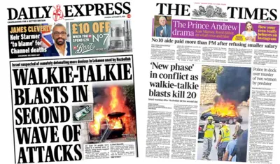 Front pages of Daily Express and The Times 