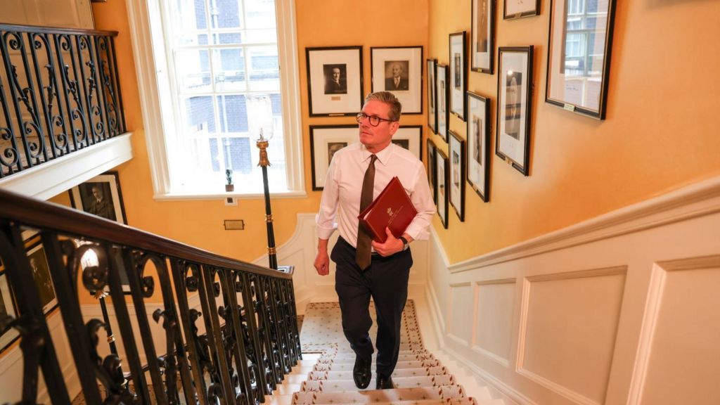 Prime Minister Keir Starmer on the stairs at No 10 Downing Street 