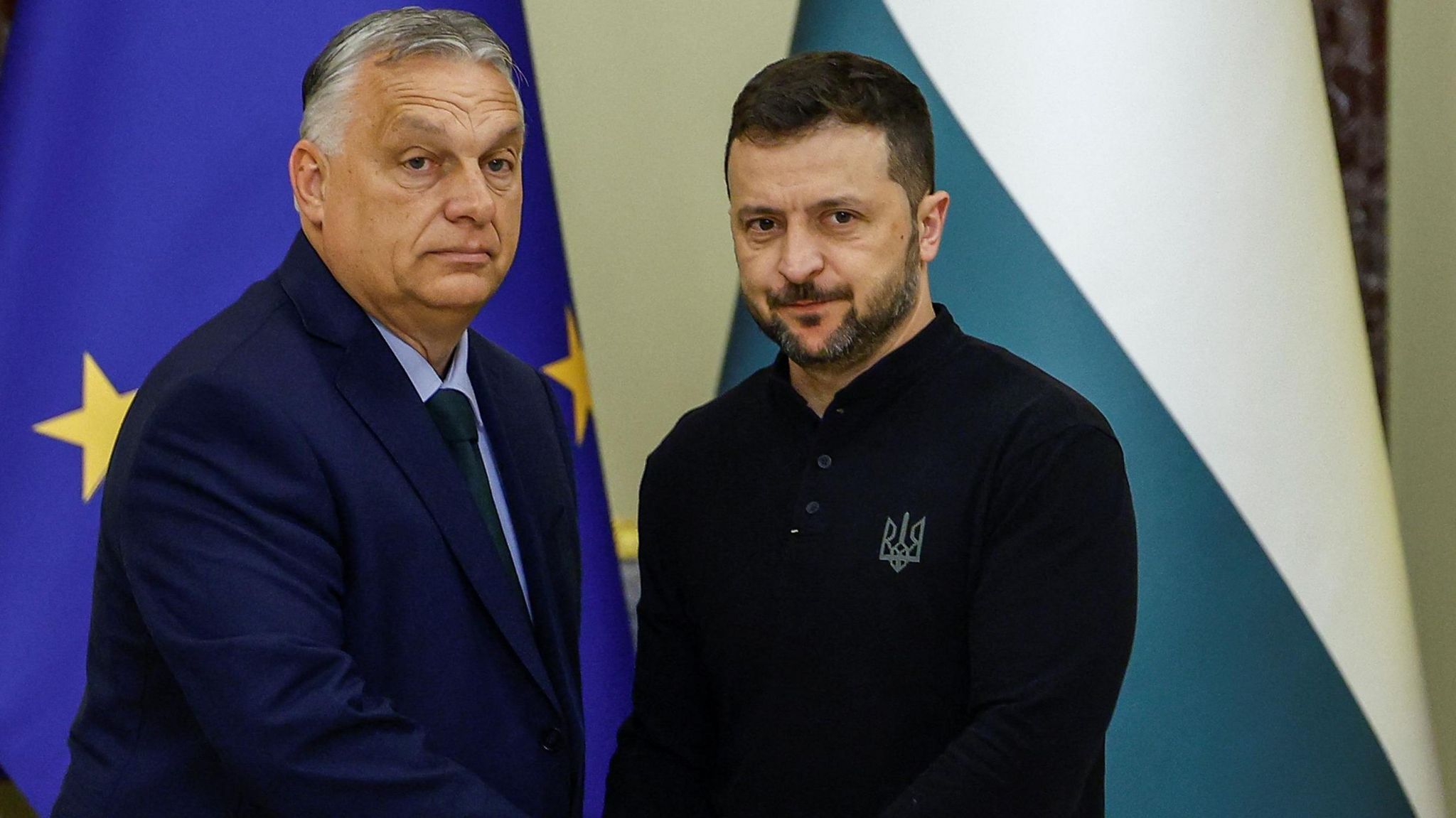 Hungarian Prime Minister Viktor Orban (left) and Ukrainian President Volodymyr Zelensky in Kyiv. Photo: 2 July 2024