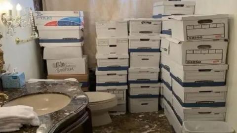 Boxes of documents in a bathroom at Mar-a-Lago