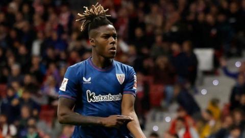 Nico Williams celebrates his goal against Atletico Madrid