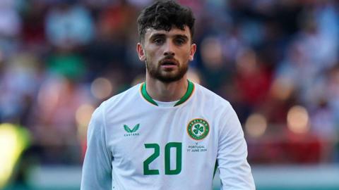 Troy Parrott in action for Republic of Ireland against Portugal