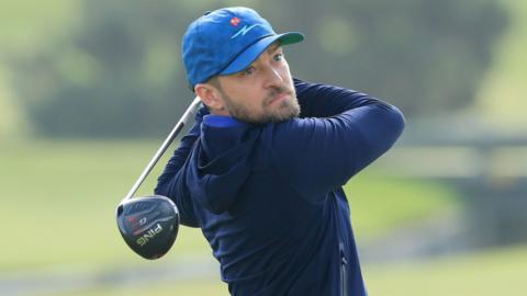Justin Timberlake playing golf in the Alfred Dunhill Links championships at St Andrews in 2019