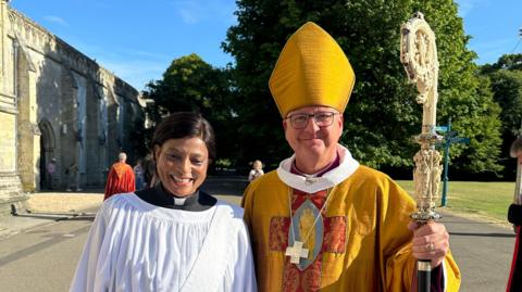 Rev Georgie Phillips with Rt Rev Stephen Lake, Bishop of Salisbury.