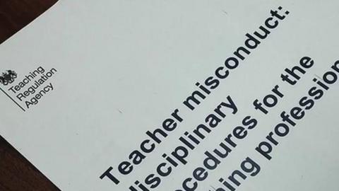 The front page of a document. In the top left it reads Teaching Regulation Agency. The large words in the centre of the page say Teaching misconduct: Disciplinary procedures for the teaching profession.