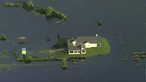 Home surrounded by floodwater 