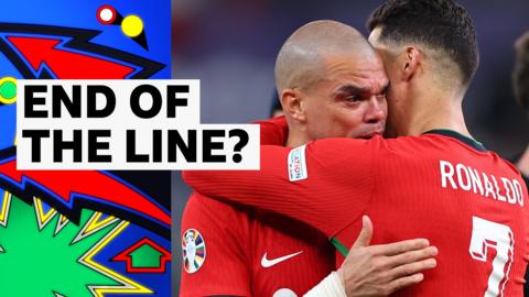 Portugal's Ronaldo and Pepe embrace