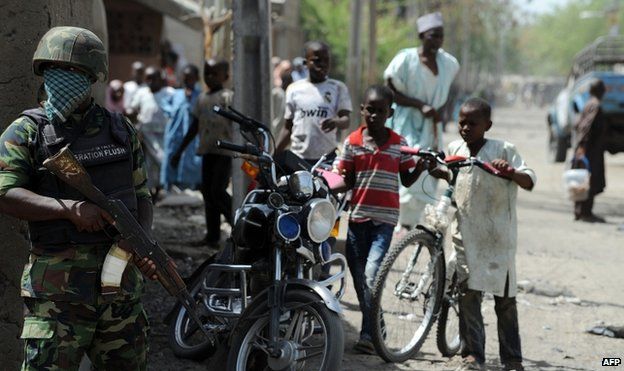 A soldier in Baga, north-east Nigeria, 30 April 2013